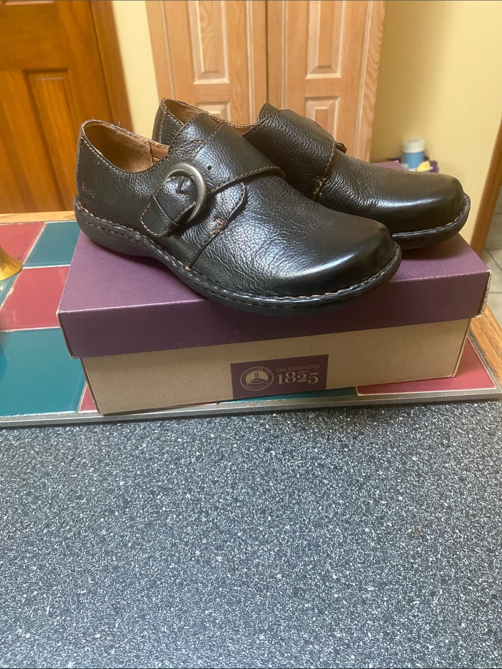 Women's Black Leather Buckle Slip-On Loafers without box.  like new